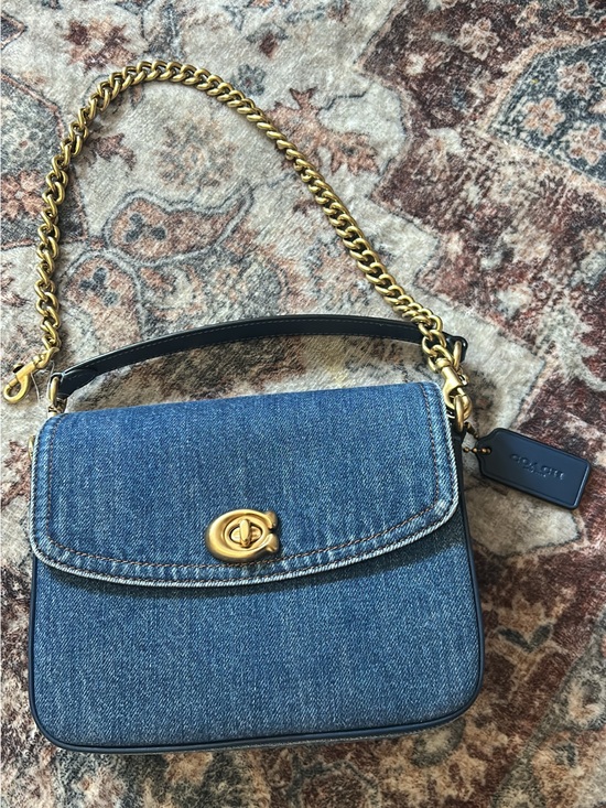 Coach Handbags - Coach Denim Shoulder Bag with Gold Chain and Black Trim